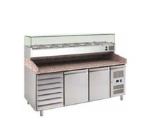Banco Pizza  2 Porte +cassettiera Prof. 600x400  completo di vetrina ingredienti
