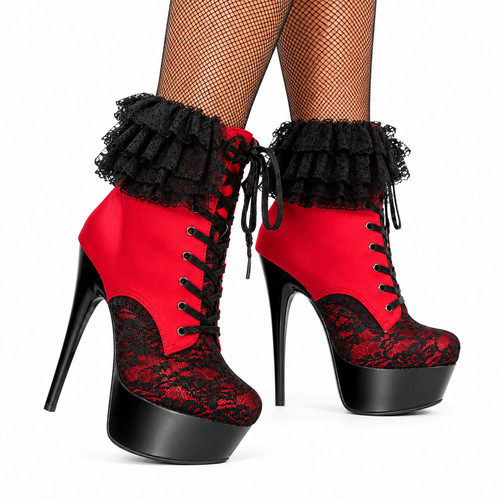 Stivaletti plateau pizzo rosso