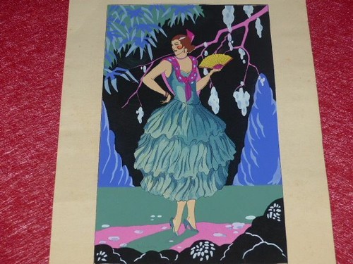 Ventaglio gouache pochoir - gouache,