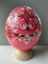 Uovo naturale di struzzo dipinto e decorato a mano 