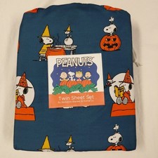 Set lenzuola gemelle zucca spettrale Peanuts Snoopy Halloween Woodstock blu Berkshire