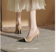 Decolte Scarpe 9 Cm Pelle Sintetica Beige Nero Perle Eleganti Ufficio 38016