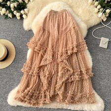 Gonna tulle cachi lunga cuori - tulle,