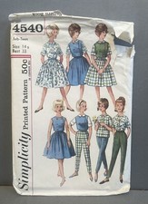 Vintage Simplicity modello da cucire #4540 adolescente taglia 14 gonna blusa top pantaloni/taglio