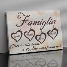 Quadro Personalizzato con Nomi della Famiglia |Q1041| Stampa su Tela con Cuori