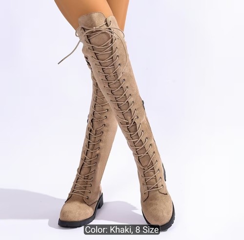 Stivali stringati donna cachi