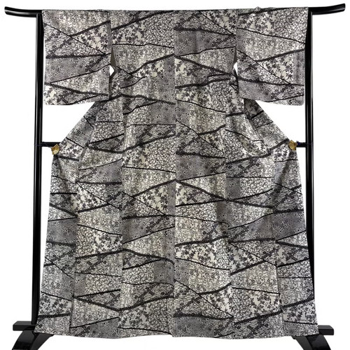 Kimono giapponese komon grigio - kimono,