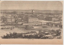 Vista Panorama Di Torino Incisione su Legno Di 1878 Rari Raro