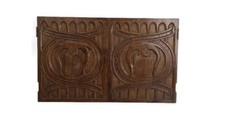 Couple  panels antique hand carved wood Knights Shields reclaimed cabinet doors 
