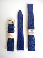 1 CINTURINO EXTRA PIATTO PELLE DI LUCERTOLA VERA CUCITO BLU MEDIO 18 / 16 MM.