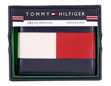 Tommy Hilfiger Portafoglio Uomo PELLE Premium Doppia Valigetta Portafogli Rfid Navy