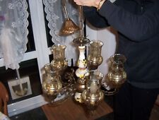 Lampadario antico anni 50 5 luci, vintage in ottone e vetro, design elegante