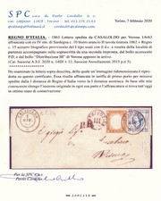 1863 REGNO  10 C SARDEGNA + 15 C LITOGRAFICO CASALOLDO CERTIFICATO   F/3246