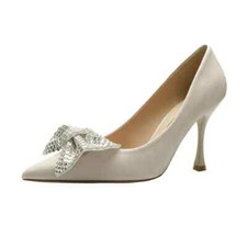 decolte scarpe con tacco donna 9 cm beige raso elegante pelle sintetica 8120