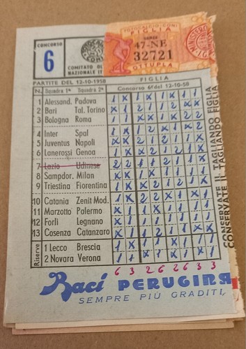 Schedina totocalcio 1958 - schedina, 6/1958