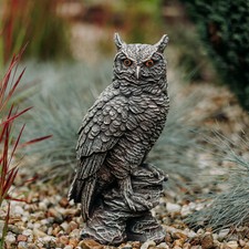 Gufo Uhu statua in pietra H.41 cm 20 x 17 cm 12 kg multicolore cemento bianco...