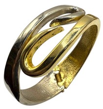 Bracciale Vintage Bicolore Oro Argento Sovrapposizione Morsetto Cerniera Modernariato 