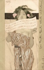 Raphael Kirchner Postcard - Girls between Brown-Green Borders - K114