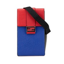 Borsa a tracolla Fendi 7AS120 in pelle rossa blu vintage autentica