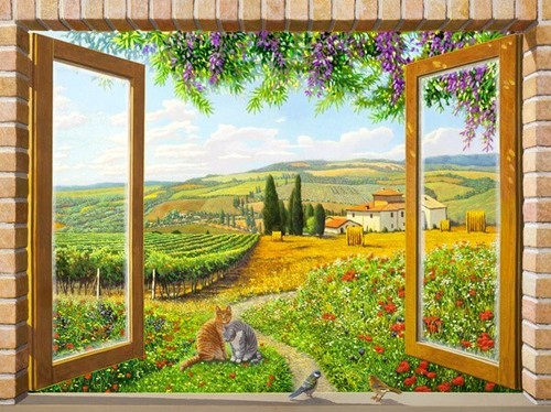 Quadro giardino finestra sulla - quadro,