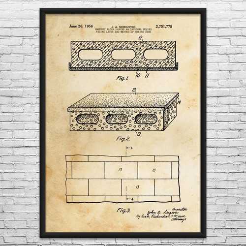 Cinder block patent wall art - cinder,