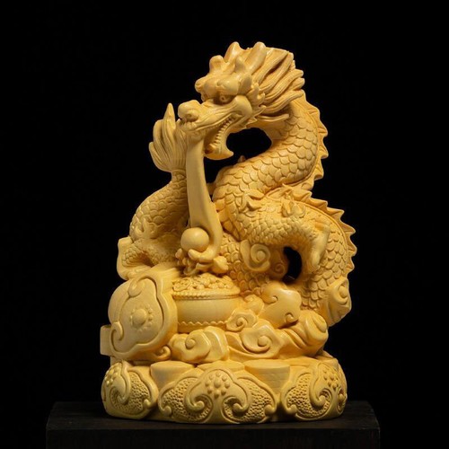 Statua drago intagliato legno