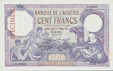 037) Algeria Banque de l'Algerie 100 Franchi (1921-38) SPECIMEN - Riproduzione