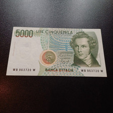 Vecchia Banconota Repubblica Italiana 5000 Lire Bellini Spl 1985 Lotto A 23 
