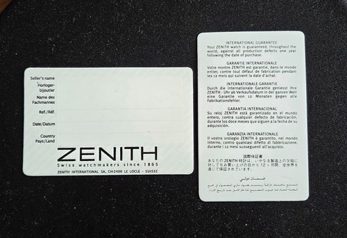 Zenith guarentee cards - zenith, unused