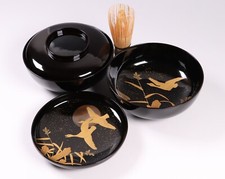 Zuppiera giapponese con coperchio lacca 2,8 pollici set di 2 oro acqua corrente Maki-e