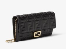 Portafoglio Fendi Baguette Continental su Catena Pelle Nappa Nera Autentico