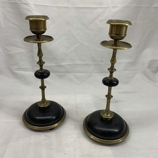 Antichi Coppia Porta Candele Stile Decò Ottone Neri Vintage Retrò