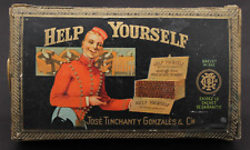 Scatola legno sigari tabacco "Help Yourself" antica vintage grafica assistente Gonzalès