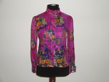 camicia camicetta donna vintage '70 sartoriale avvitata fucsia floreale S - 40