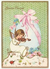 1969 uovo di Pasqua angelo musica violino coccinella cartolina pasquale vintage