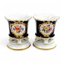 Coppia Di Antico Meissen Cobalto Porcellana Vasi, Dipinto a Mano Fiori, C.1930s