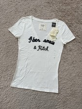 T-shirt donna Abercrombie & Fitch Y2K fiori ricamati nuova con etichetta taglia L bianca