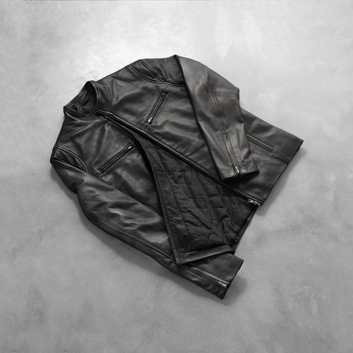 Men black leather jacket - black,