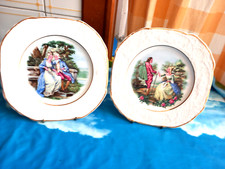 COPPIA PIATTI SCENE GALANTI '700 PORCELLANA INGLESE PALL MALL WARE FWR+ SUPPORTO