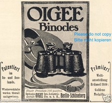Binocolo Oigee Binocles Pubblicità del 1913 Feldstecher Pubblicità +