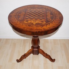 TAVOLINO DA GIOCO TONDO INTARSIATO SCACCHIERA CON CASSETTO EPOCA '800 DIAM 71 cm