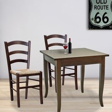 TAVOLO IN LEGNO  ALLUNGABILE A LIBRO TINTA NOCE  SCURO 70X70 CON DUE SEDIE