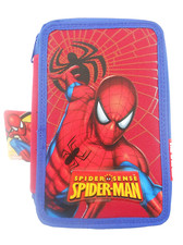 ASTUCCIO TRIPLO 3 SCOMPARTI 3 ZIP  SCUOLA ELEMENTARI  COMPLETO SPIDERMAN MARVEL 