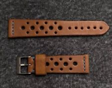20 mm Genuine Yellow  Leather Watch Strap Rally holes Light blue stitches style