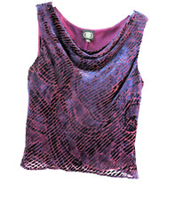 Top camicetta blusa Laura Ashley velluto viola senza maniche tg Uk 18 Italia 50