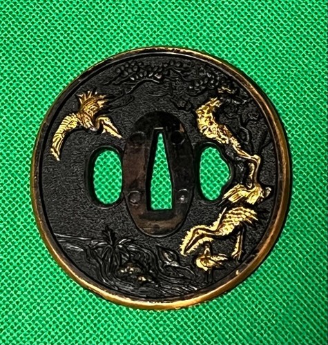 Gru oro tsuba guardia - tsuba,