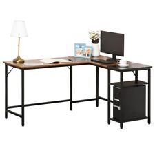 SCRIVANIA ANGOLARE PER COMPUTER STILE INDUSTRIALE CON RIPIANO LATERALE NERA