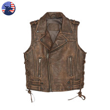Gilet biker uomo pelle marrone
