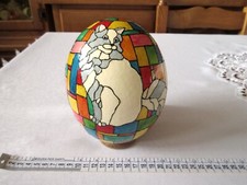 Uovo di Struzzo decorato. Gatto. Dipinto a mano. Uovo vuoto. Altezza  14,5 cm. 