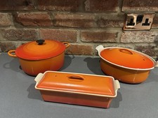 Set Casseruola Forno Olandese Smaltata Le Creuset Arancio Vulcanico Ottime Condizioni